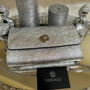 Versace Metallic Silver Leather clutch